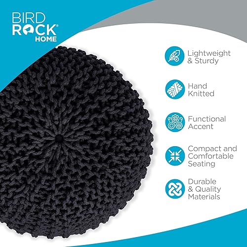 Miniatura 56 de BIRDROCK HOME Puf otomano cuadrado | Taburete de algodón trenzado con relleno de puf | Reposapiés bohemio para sala de estar, dormitorio, asiento