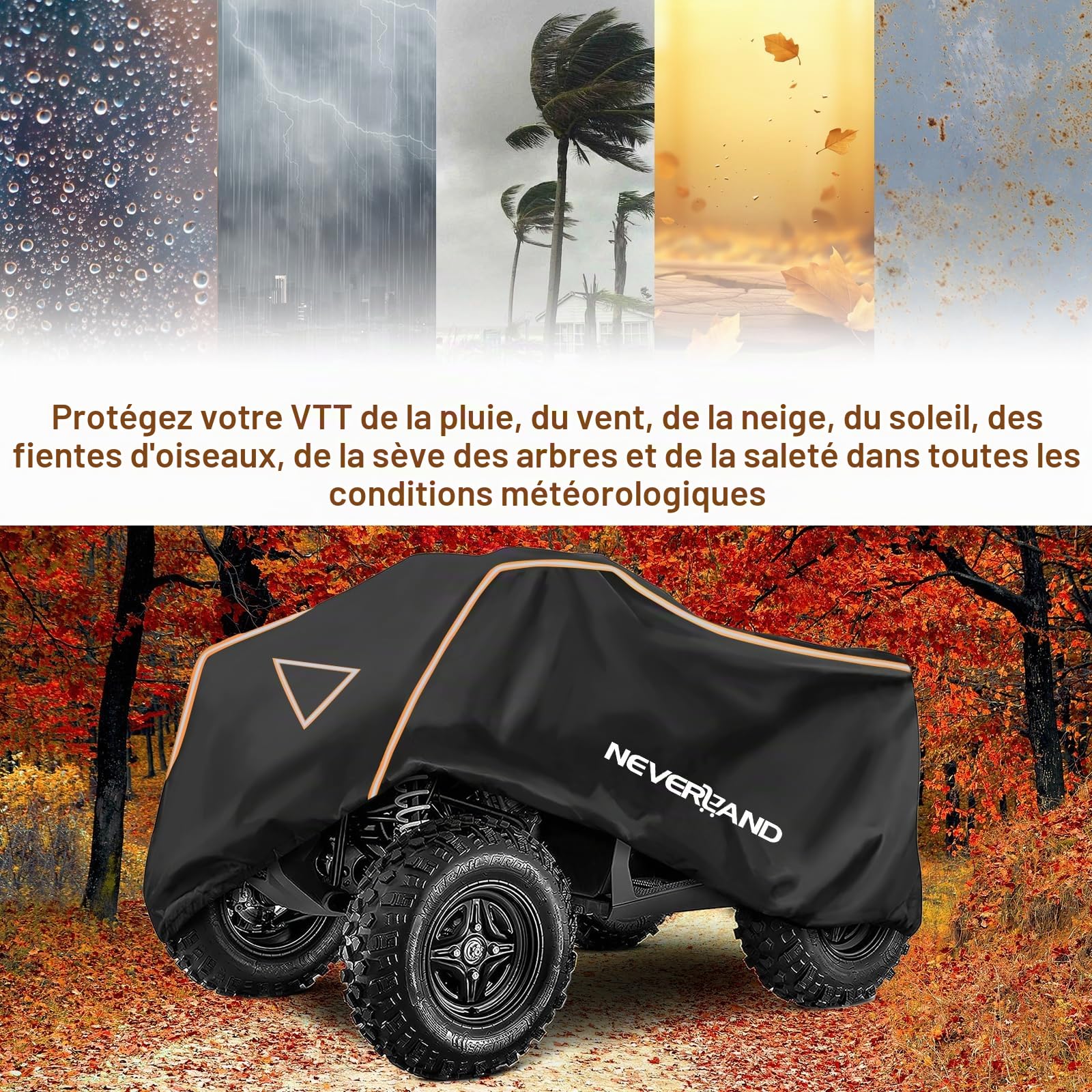 NEVERLAND Bache de Protection pour Quad, 210 x 120 x 115 cm 420D Tissu Oxford Imperméable Utilisable en Intérieur et en Extérieur Bache Quad Coupe-Vent, Anti-grêle, Anti-poussière XL