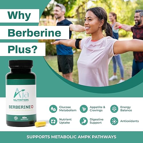 Miniatura 3 de Aja Nutrition Berberine Plus - Soporte metabólico de triple acción con 97% de berberina pura HCL, 1000 mg de porción diaria - Activa AMPK para el