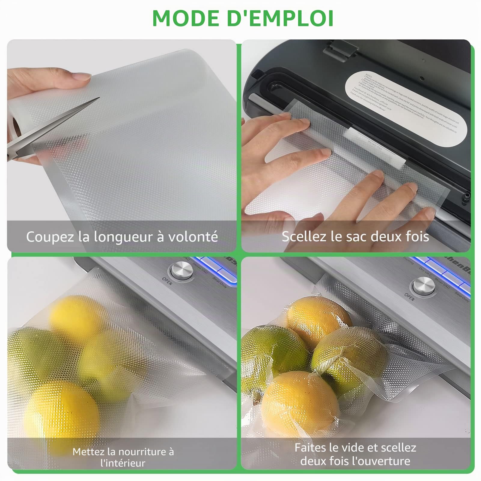 YISH Sac Sous Vide Alimentaire: Rouleau Sous Vide Alimentaire pour L'appareil de Mise Sous Vide, Sac Sous Vide pour La Cuisson, 5 Rouleaux 28x300cm, Film Sous Vide Alimentaire sans BPA