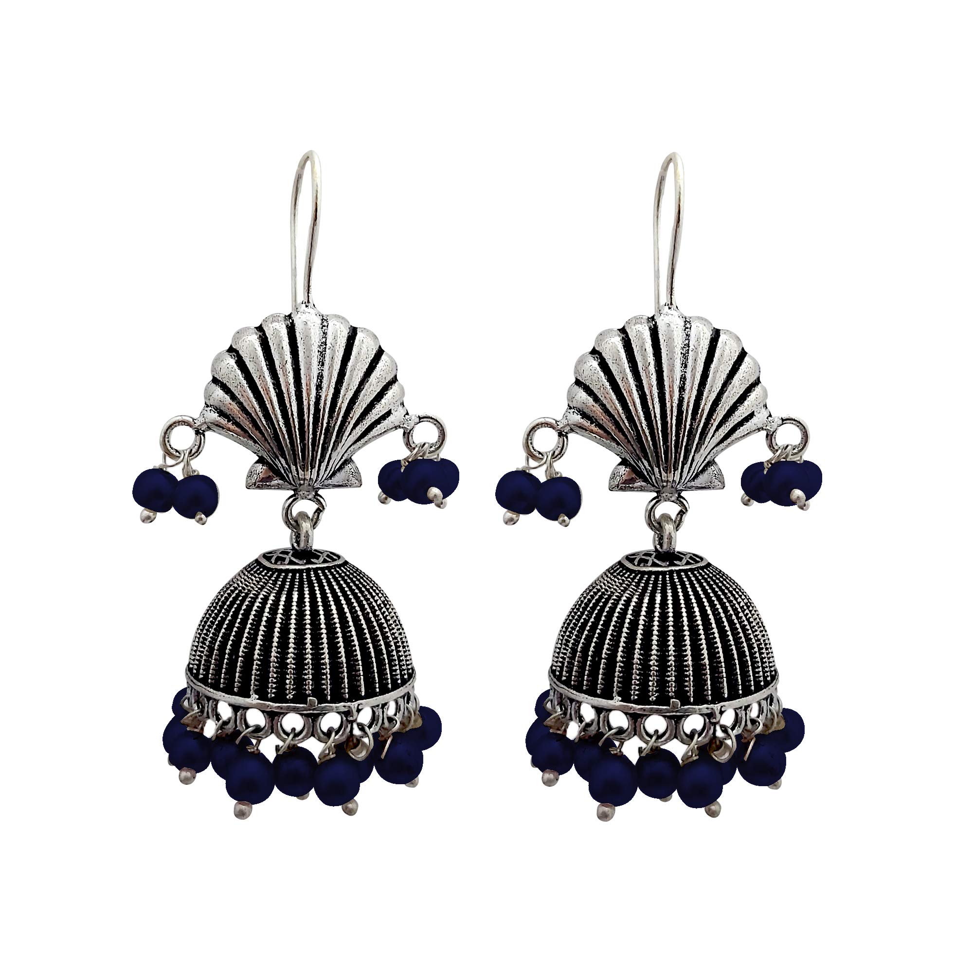 Mystigo Shell Design Gemstones Beads Oxidised Jhumka Earring Silver Finish Trendy Jhumki Earrings for Women/Girls (Blue) (B08WLNWC31) Amazon Price History, Amazon Price Tracker