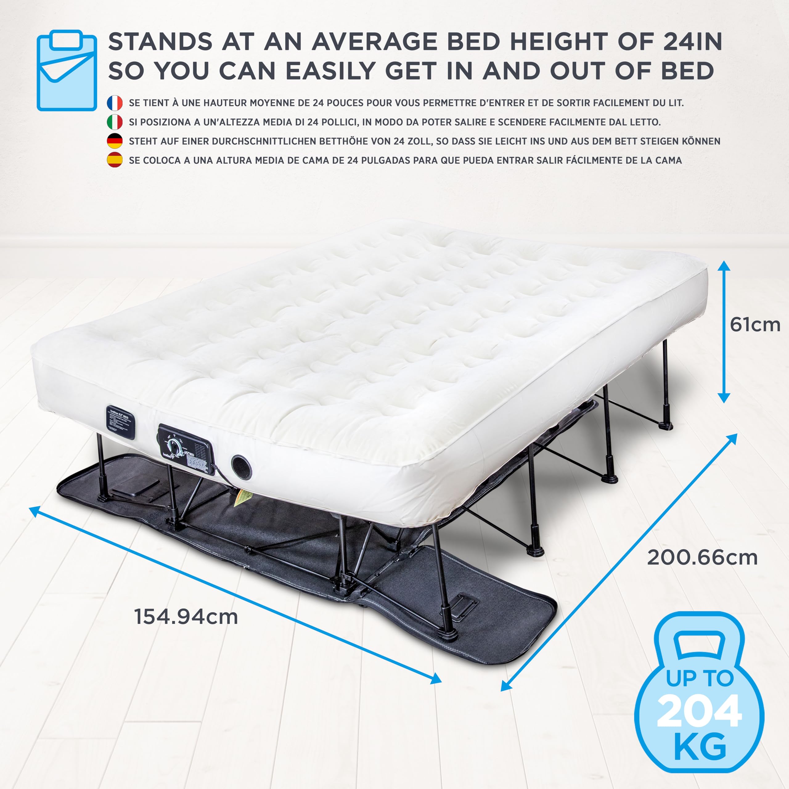 Ivation EZ-Bed (Queen) Materasso ad aria con telaio e valigetta arrotolabile, autogonfiabile, letto gonfiabile con spegnimento automatico, superficie comoda, ideale per ospiti, viaggi, vacanze,