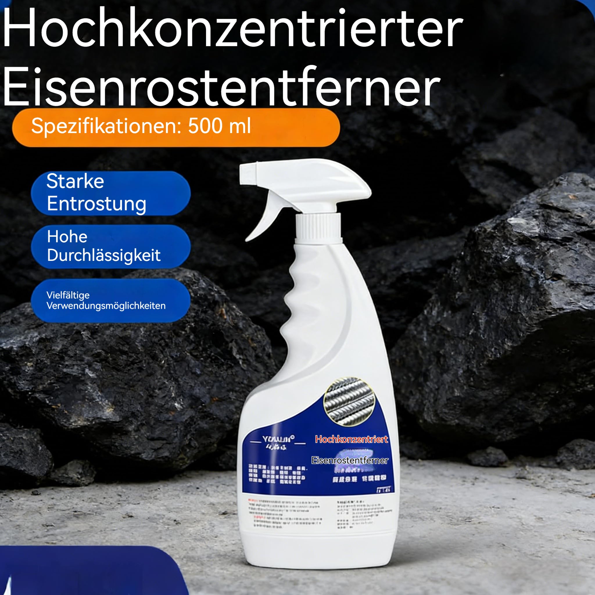 Spray antiruggine altamente concentrato, per acciaio e ferro, rimozione rapida della ruggine, potente rimozione della ruggine, 500 ml