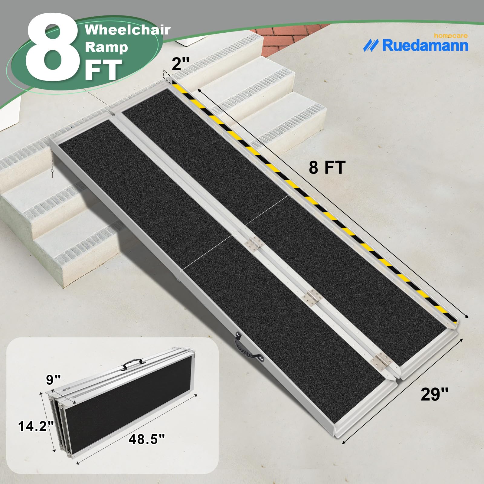 Snapklik.com : 8FT Wheelchair Ramp, 600Lbs Capacity, Non-Slip Threshold ...