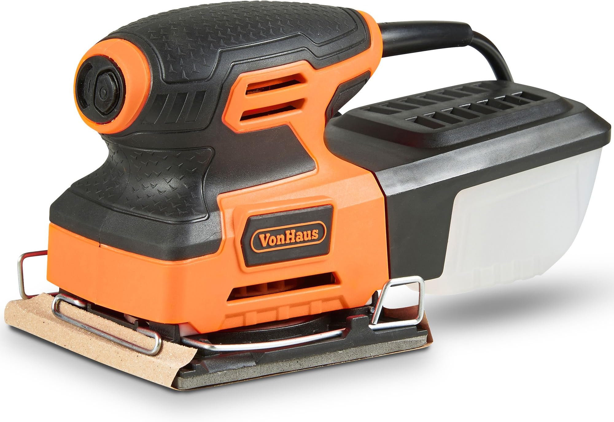 VonHaus 240W ¼ Sheet Sander – 15,000 OPM – Includes 5 X Sanding Sheets – Dust Collection – Fast Clamping System