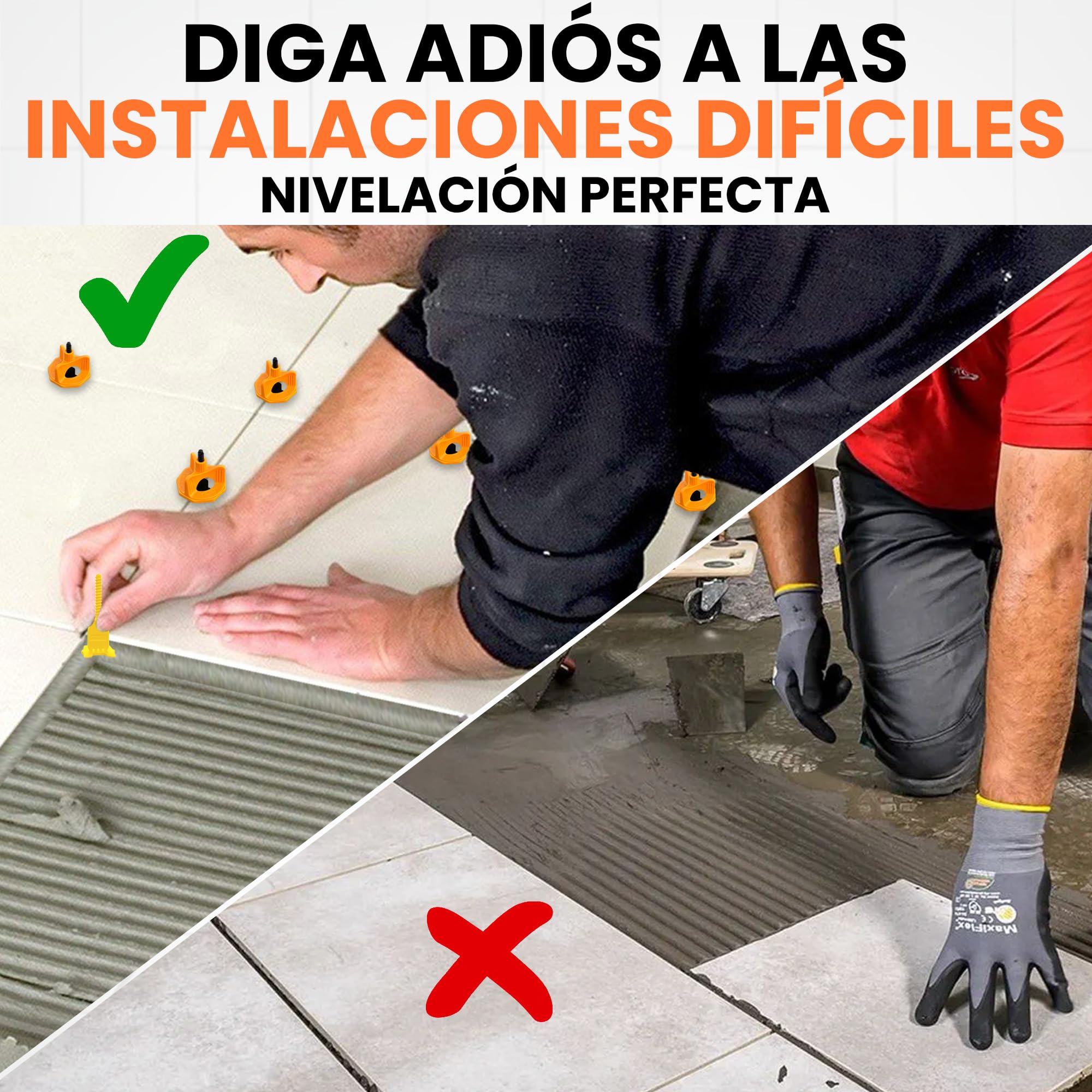 Kit de crucetas autonivelantes de 5 mm – Starter Pack - 302 Unidades | 100 Clips + 100 cuadrantes + 100 Protecciones + mazo + Nivel de Burbuja Incluido | Colocación fácil y precisa