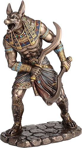 Veronese Design 8 78 pulgadas dios egipcio Anubis doble empuñadura Khopesh resina fundida en frío Escultura de acabado de bronce antiguo