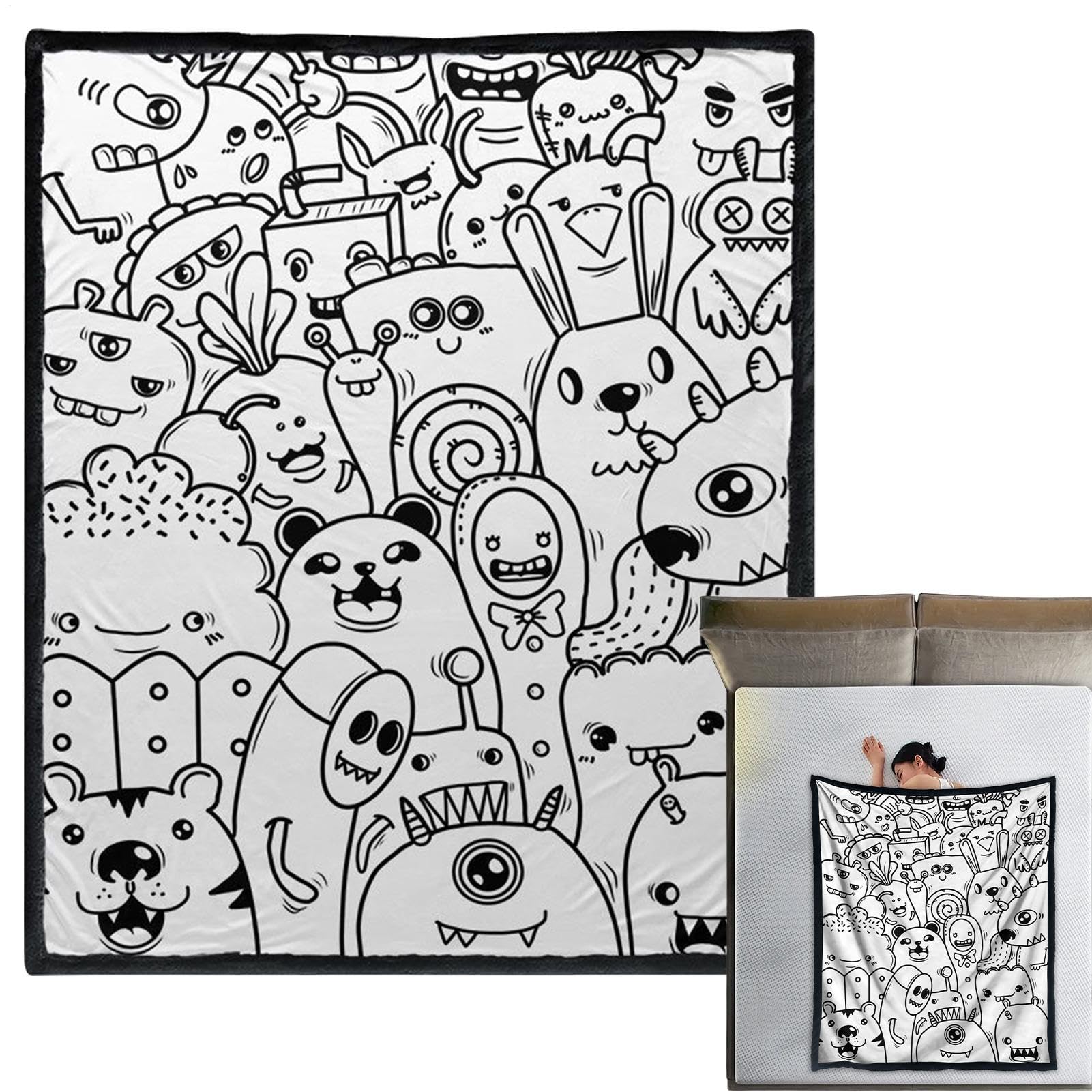 Couverture à colorier lavable 140x127 cm pour un pique-nique en famille ou un hiver cocooning au lit