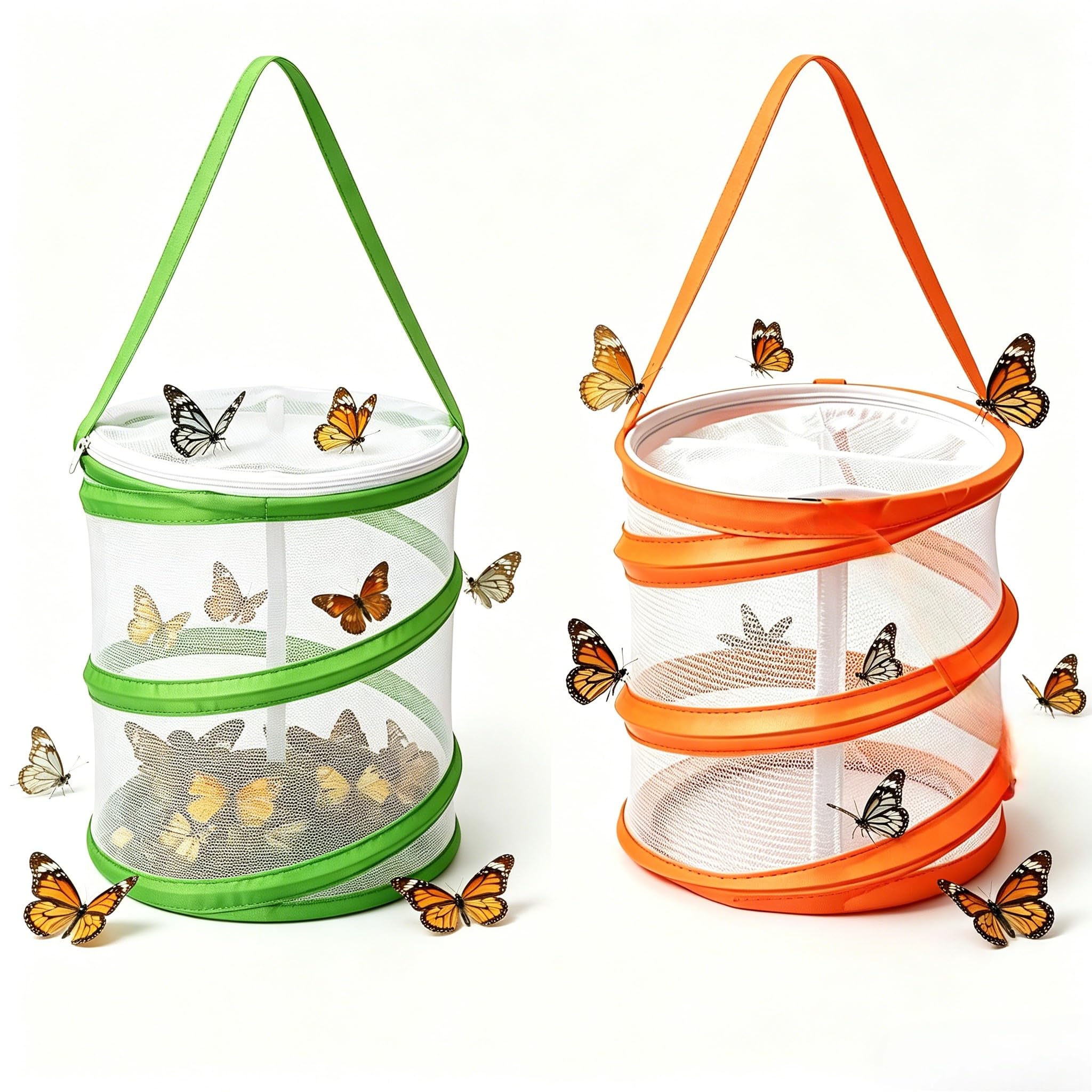 2 Pack Collapsible Bug Catcher Net Portable Butterfly Habitat Cage Mini Insect Reproduction Mesh for Kids Insects Catching and Life Science Education