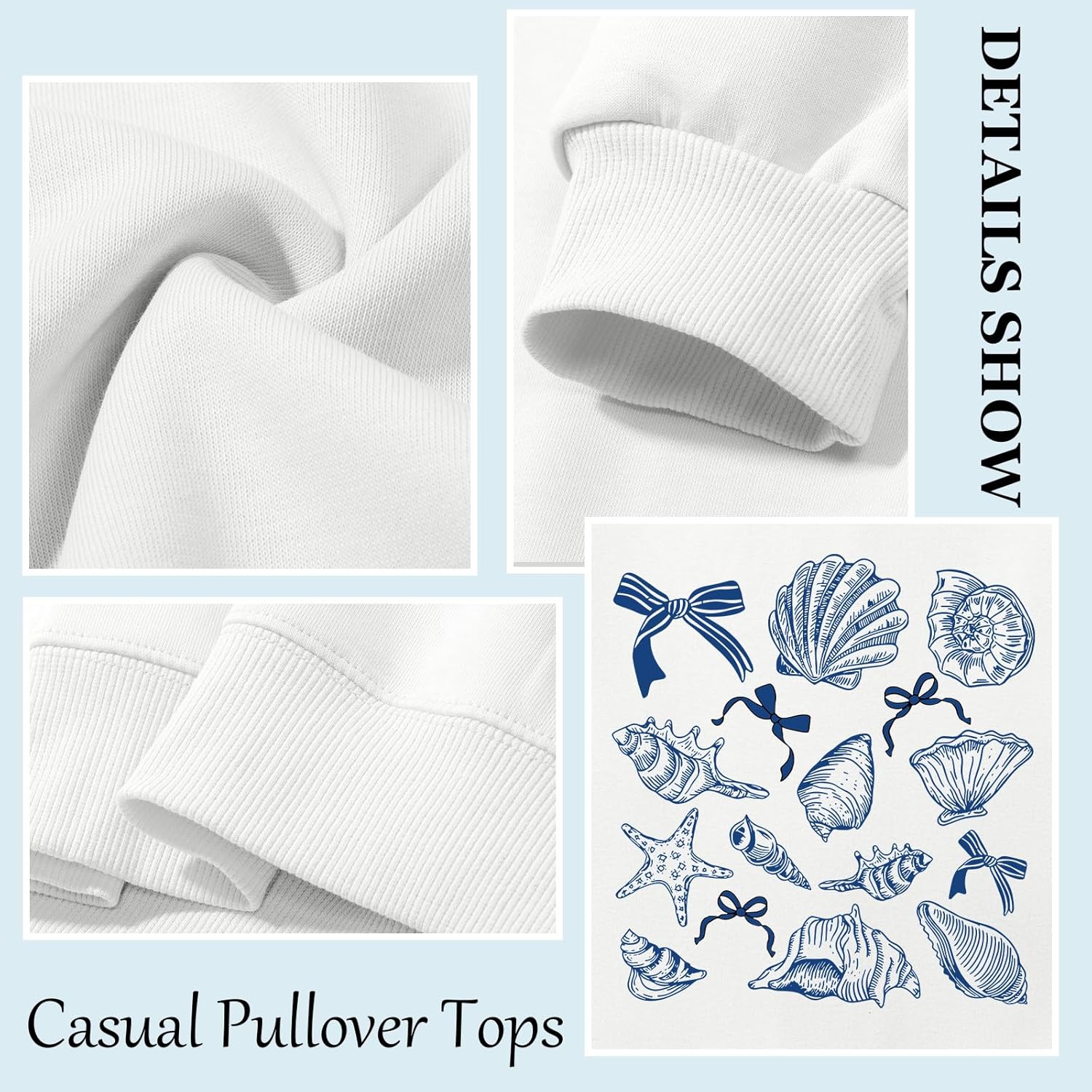 Women Ocean Sweatshirt Seashell Bow Graphic Long Sleeve Shirt Cute Aesthetic Beach Hoodie Casual Pullover Tops - Image 7