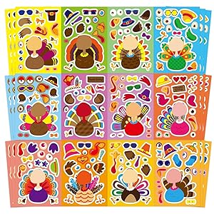 36 PCS Make a Turkey Stickers, Thanksgiving Sticke