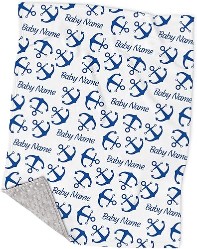 Miniatura 2 de Nautical Anchor - Mantas de bebé personalizadas con nombre  Mantas de bebé Minky suaves personalizadas para niños y niños  Manta de felpa suave para