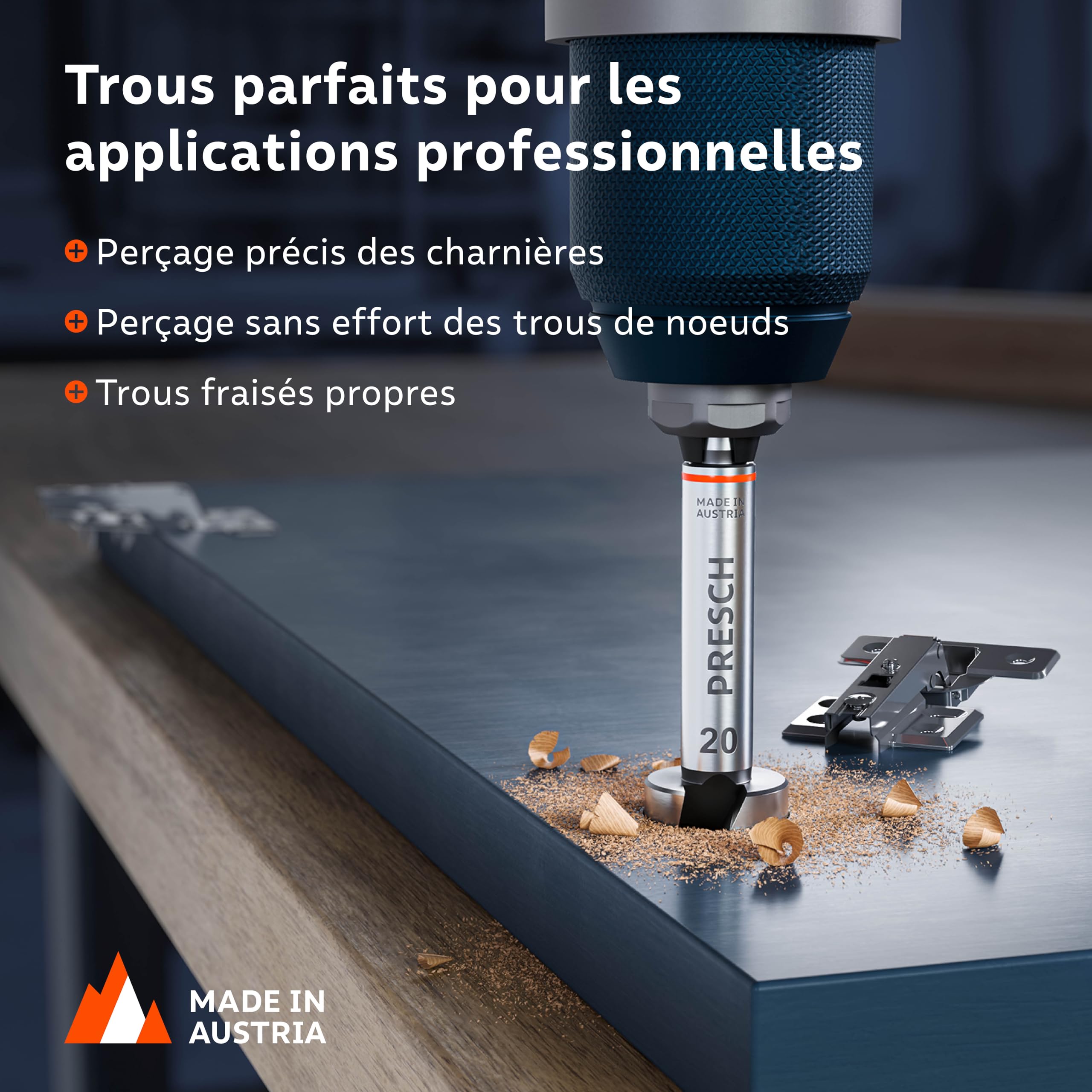 Presch Mèches Forstner Ø 20mm - Coupe-trou ultra tranchant et durable - Pointe de centrage de haute précision pour des trous ronds parfaits - Performance fiable avec une longévité optimisée