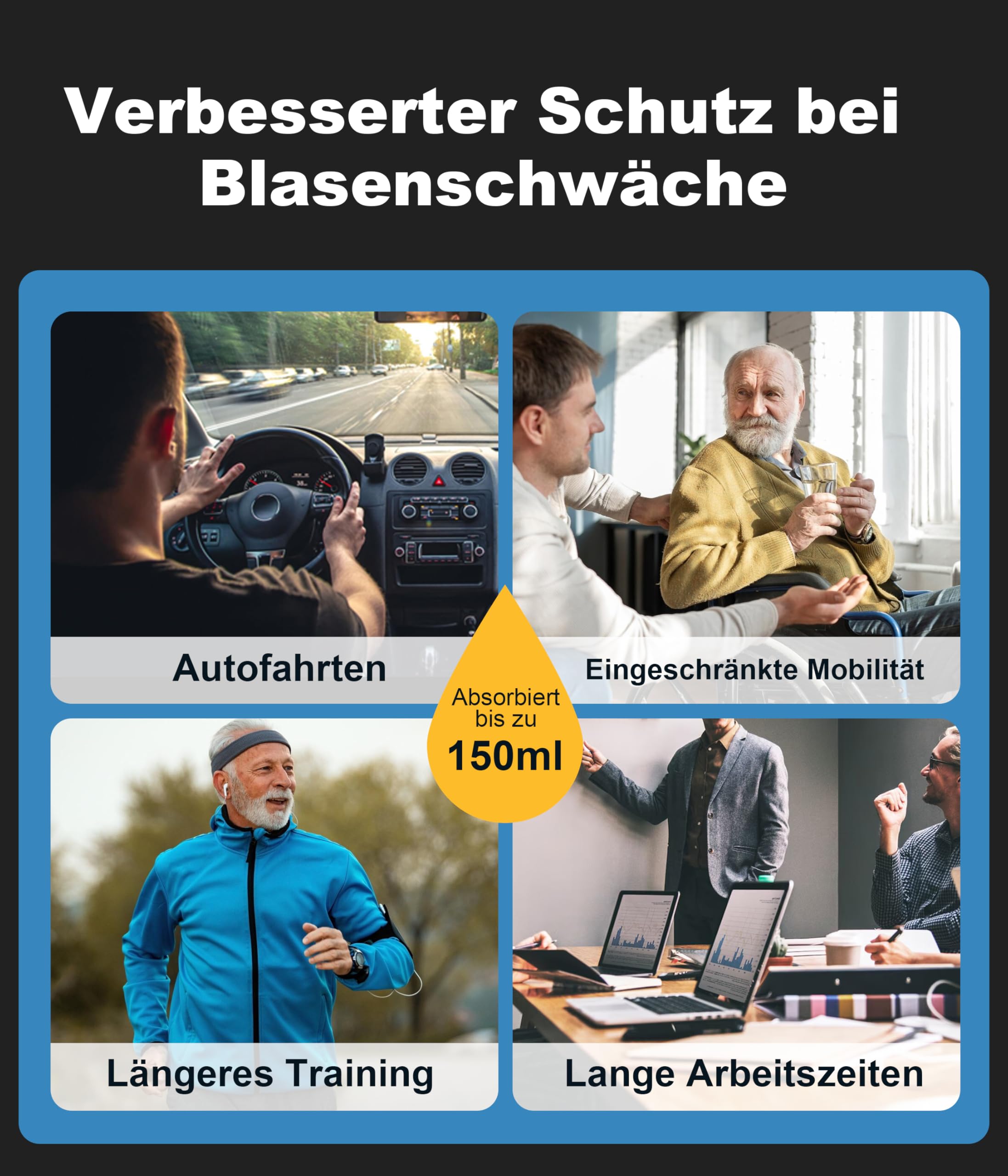 Inkontinenz Pants Männer,150ML Saugfähige Waschbare Baumwolle Inkontinenz Boxershorts Herren,Wiederverwendbare Auslaufsichere Unterhosen,Unterwäsche Trunks Herren 3er Pack(Mehrfarbig02,L)