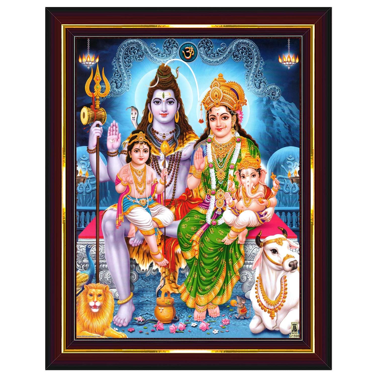 Shiv Parivar Family Siva Parvati Lord Shiva Wall Painting Framed Home Decor (Wood,Acrylic,Brown,Small Size,6x8 Inch) B1146S