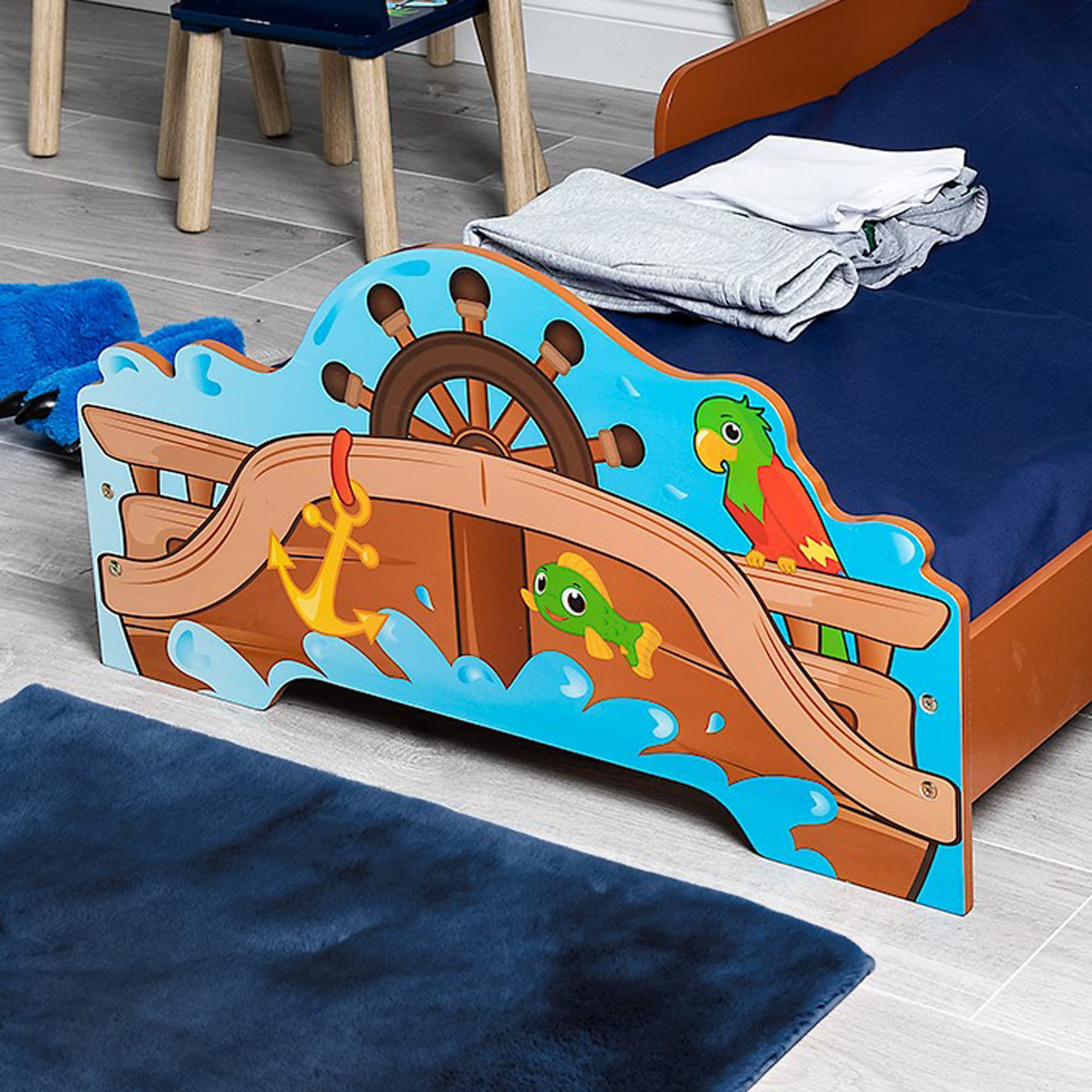 URBNLIVING Cadre de lit simple en bois enfant thème pirates garde-corps
