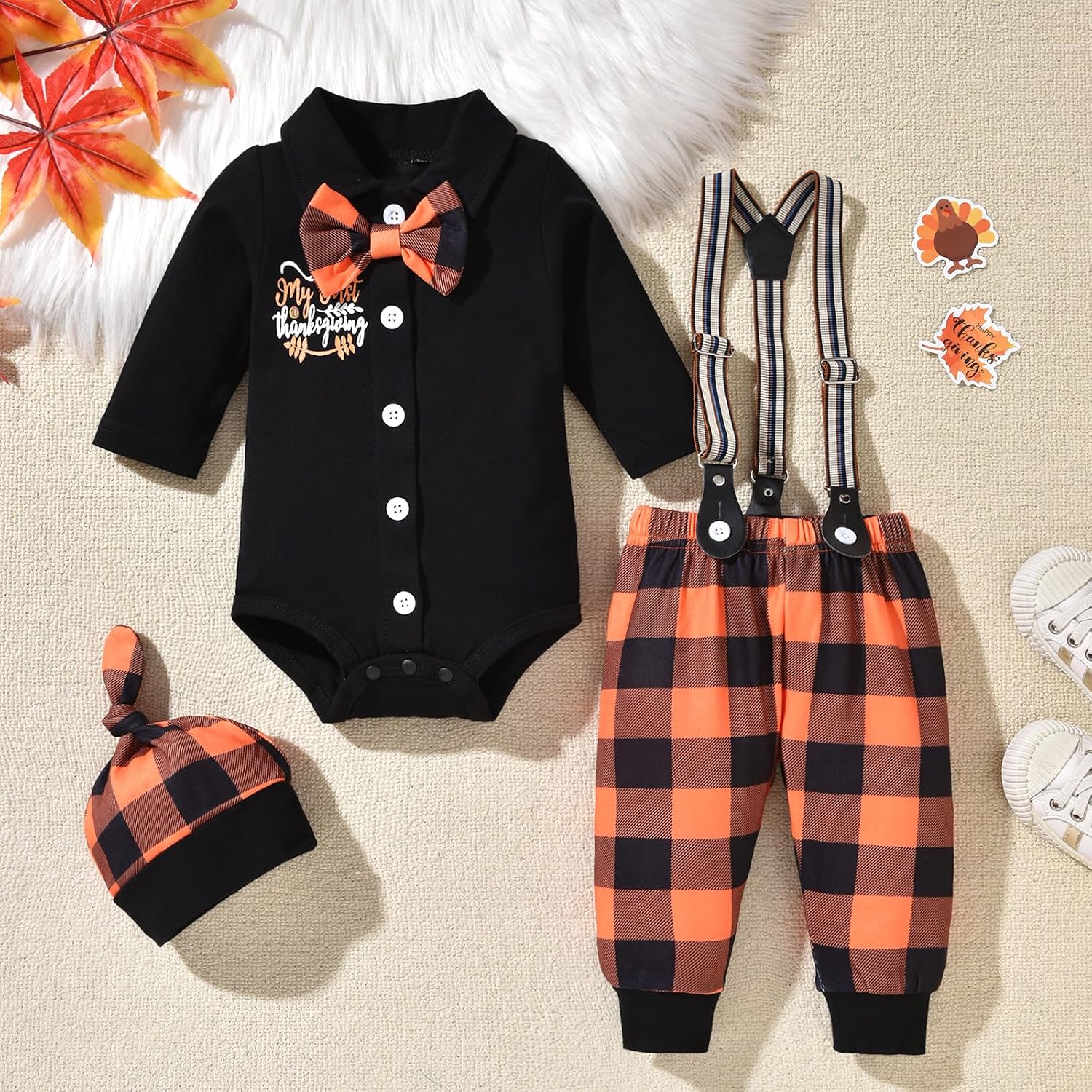 fioukiay Newborn Baby Boy Clothes Set Infant Gentleman Suit Outfits Long Sleeve Shirt Suspender Pants Bowtie With Hat
