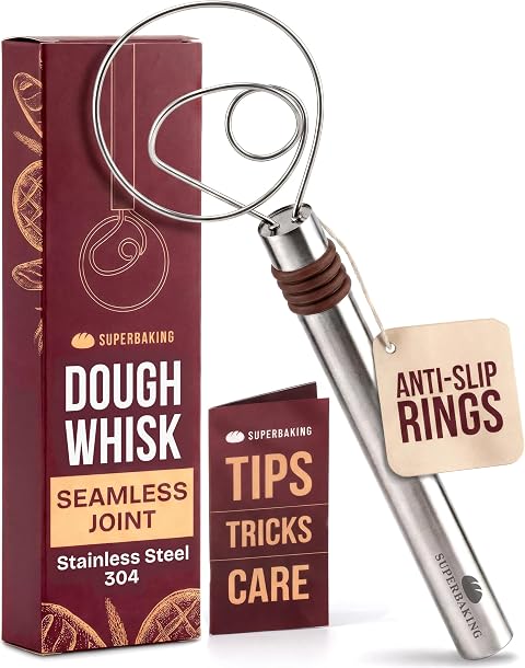 Superbaking Danish Dough Whisk 12" Bread Whisk | Single Eye Design, Sourdough Bread Baking, Ergonomic, Stainless Steel