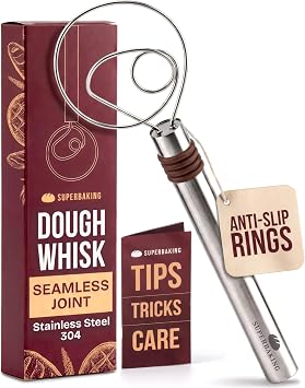 Superbaking Danish Dough Whisk 12" Bread Whisk | Single Eye Design, Sourdough Bread Baking, Ergonomic, Stainless Steel