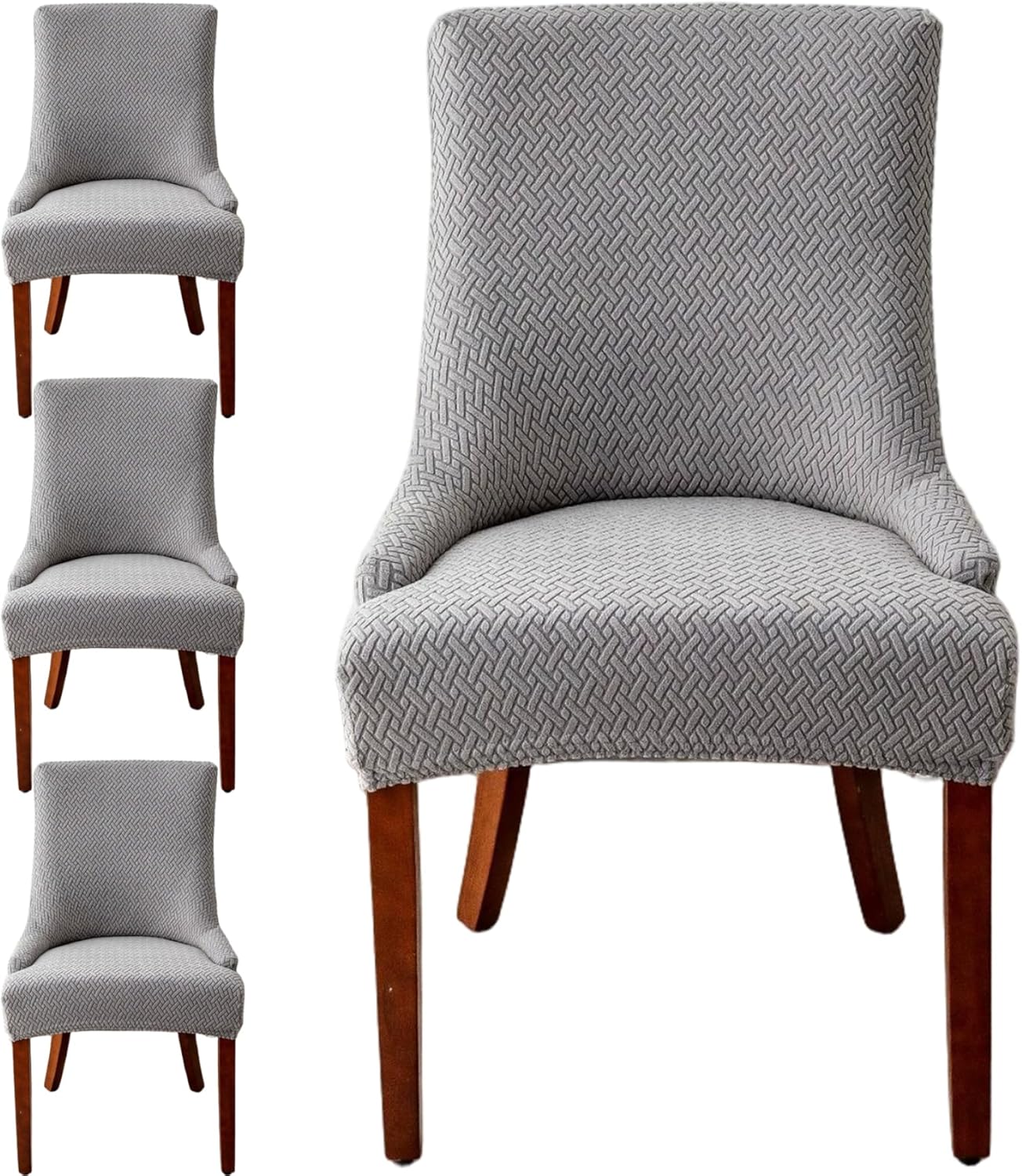 Gcroet 4Pcs Wingback Chair Covers, Soft Stretch Wingback Chair Slipcover with Diagonal Stripes Furniture Protector with Elastic Bottom, Light Grey..