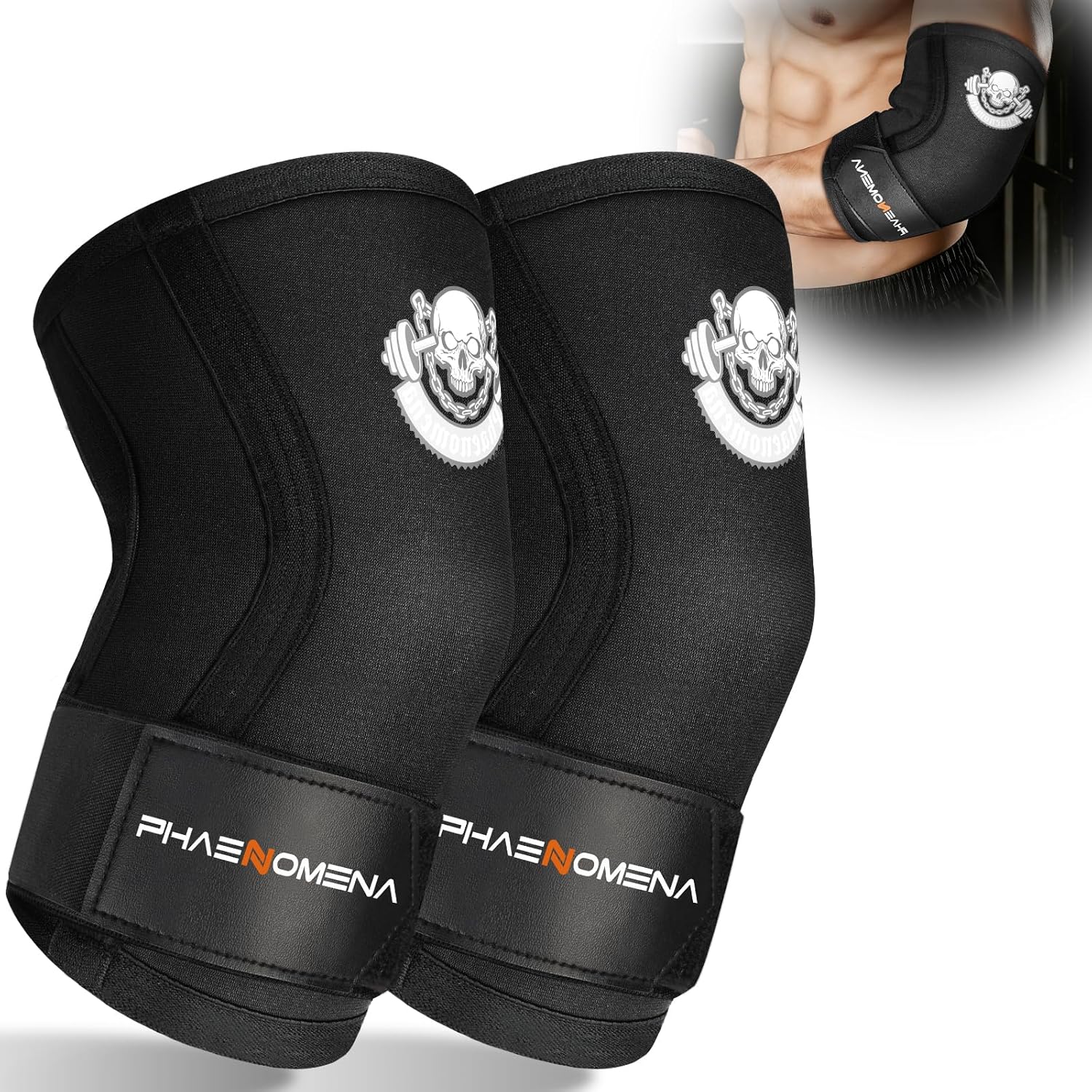 Weightlifting Elbow Brace(1 Pair), Elbow Sleeve with Dual Pressurization Design Straps for Bench Press, Powerlifting, Pressing, Neoprene Training Gear for Men and Women