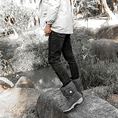 Amazon | [XYZL] 男女兼用 防寒 グレー ブーツ メンズ スノーブーツ