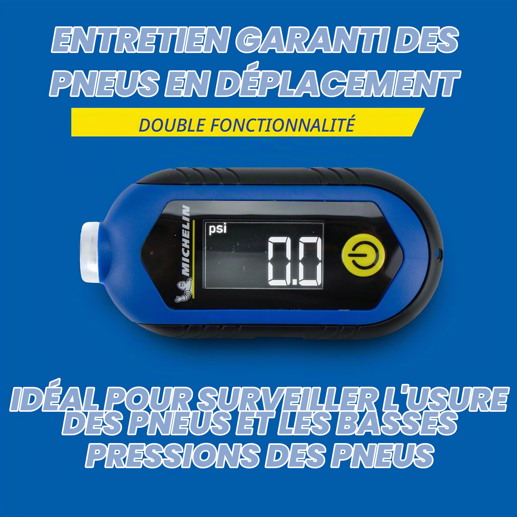MICHELIN Jauge de pression des pneus de voiture numérique et jauge de profondeur de la bande de roulement des pneus - Rechargeable numérique lecteur de profondeur et de pression pour boîte à gants