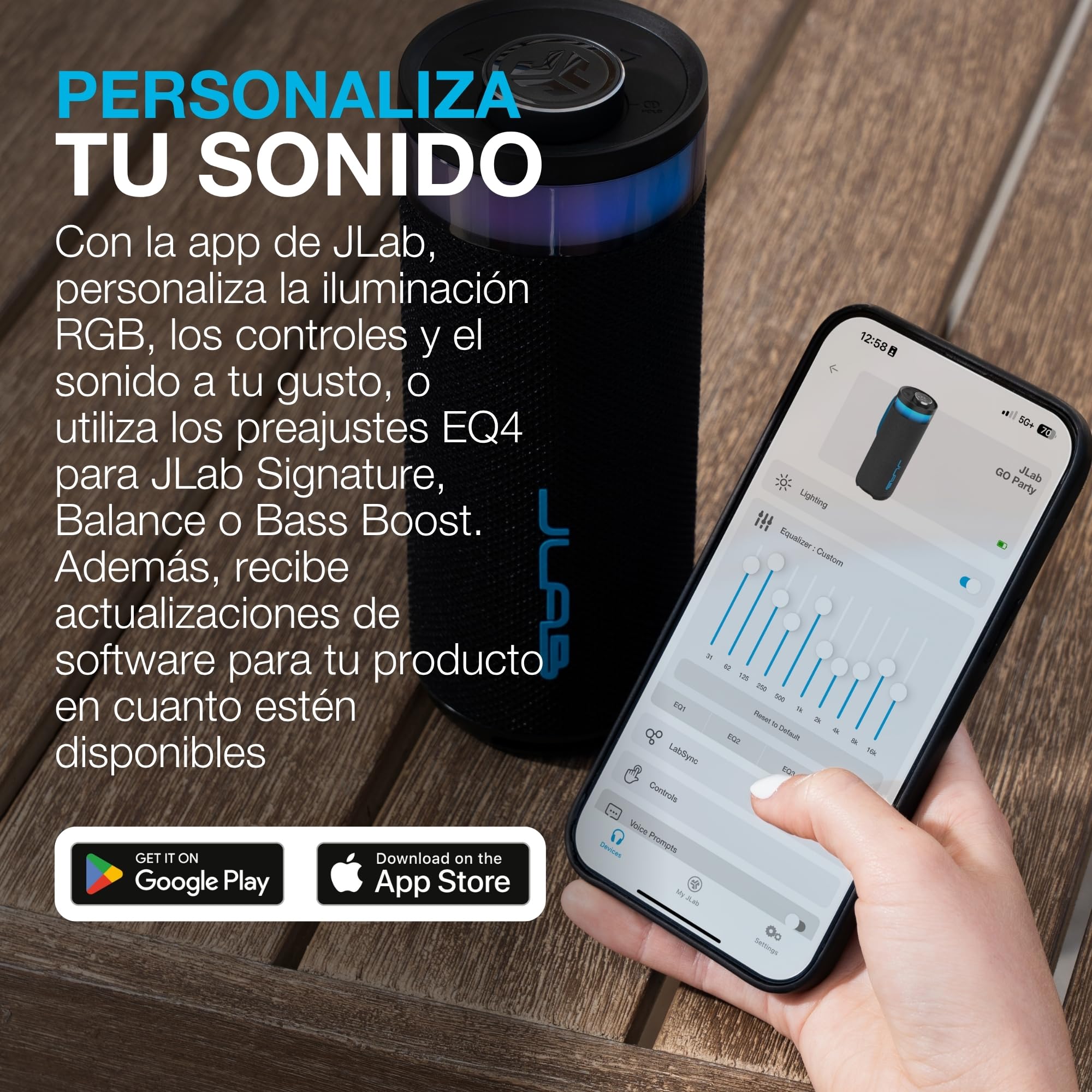 JLab Go Party Altavoz Bluetooth Portátil con 16H+ de Autonomía - Altavoz Inalámbrico 10W para Exterior y Viajes con Luces RGB y Sonido Lab Quality, Resistente al Agua IP56, Negro