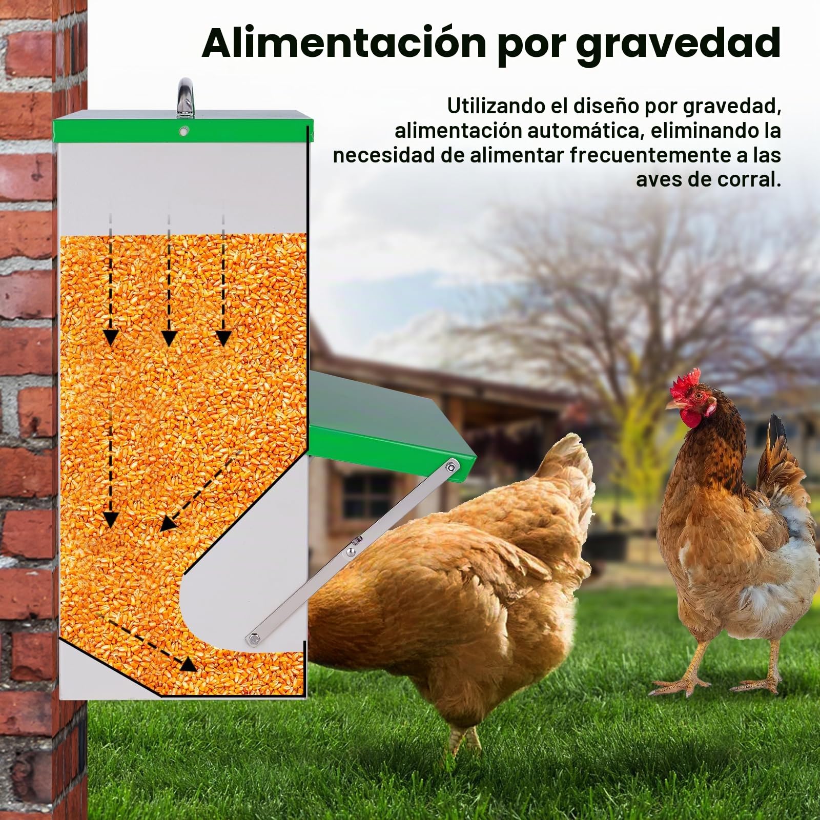 Comedero para Pollos, Alimentador Automático para Aves de Corral, 11KG Comida para Patos con Tapa Comedero para Aves de Corral a Prueba de Lluvia Apto para Pollos Patos Pavos