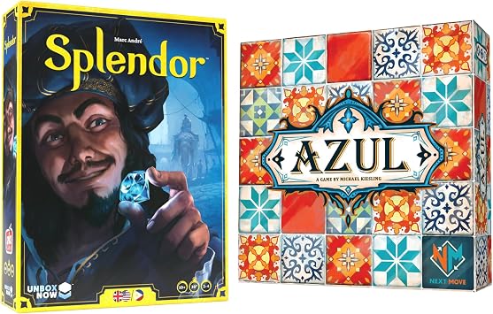Asmodee Splendor + Azul Board Game Bundle - Strategy Tile-Laying & Engine Building Games for Families and Adults, Award-Winning Tabletop Games, Ages 8+, 2-4 Players