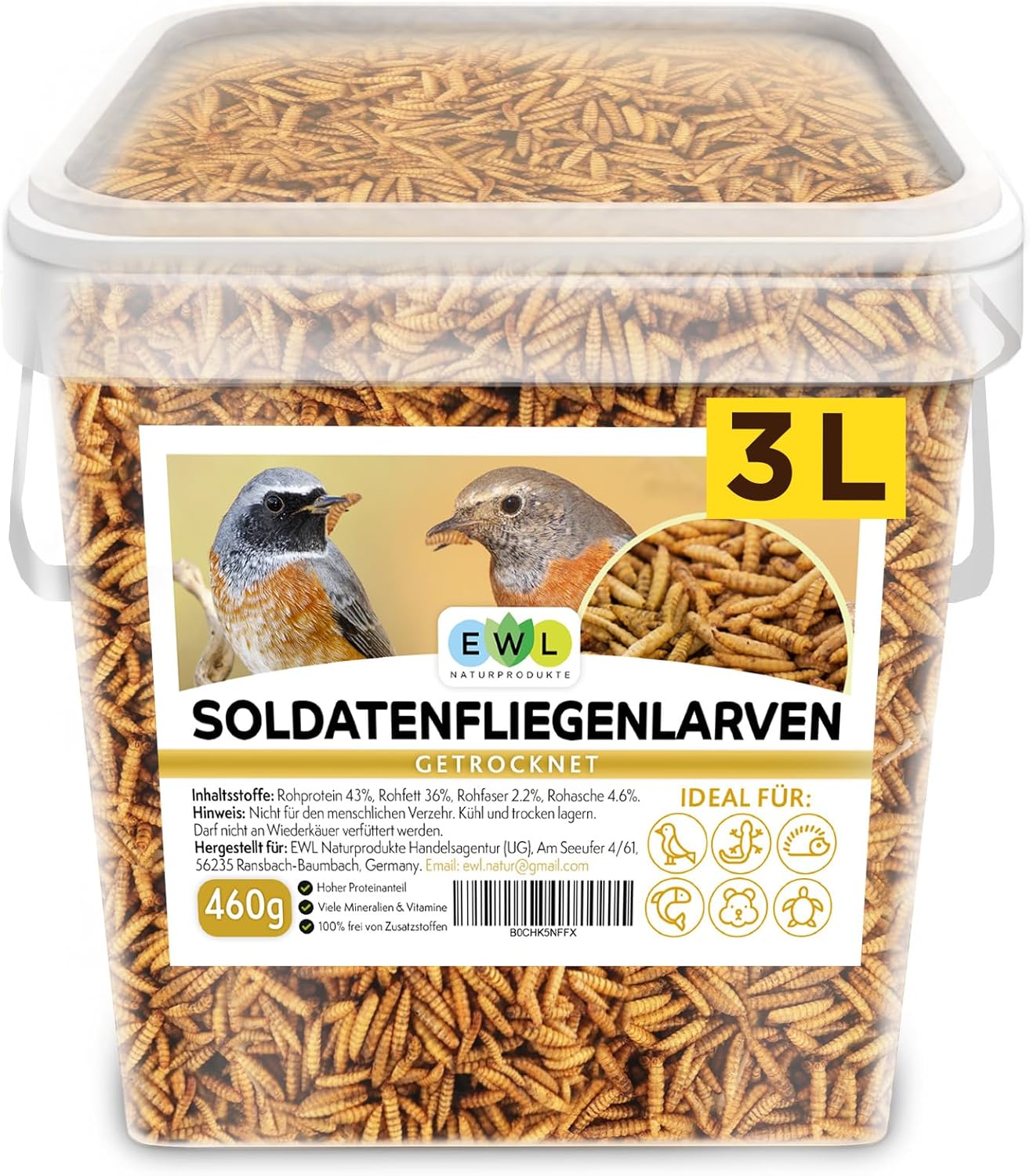 EWL Naturprodukte Soldatenfliegenlarven getrocknet 3 ltr. Premium ...