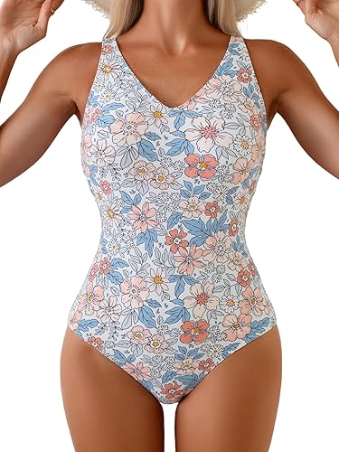 Eomenie One Piece V Neck Slimming Swimsuit for Women Full Coverage Modest Bathin
