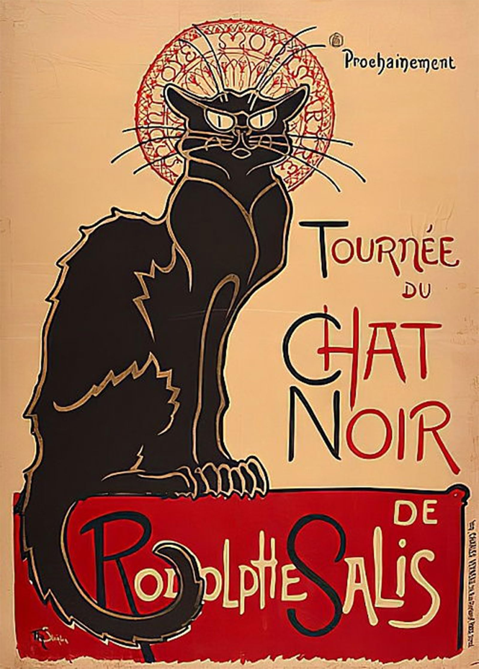 POSTERIIk Famous Animal Posters Vintage Picture Tour of the Cat by Rodolphe Salis Frankreich Charles Vernaux by Théophile Alexandre Steinlen Modern Wall Decor for Home Decor 60x90cm