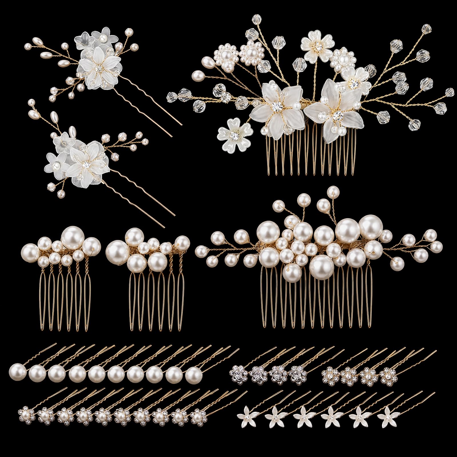 40 Pcs Wedding Hair Accessories, Bridal Hair Pins with Pearl Rhinestones