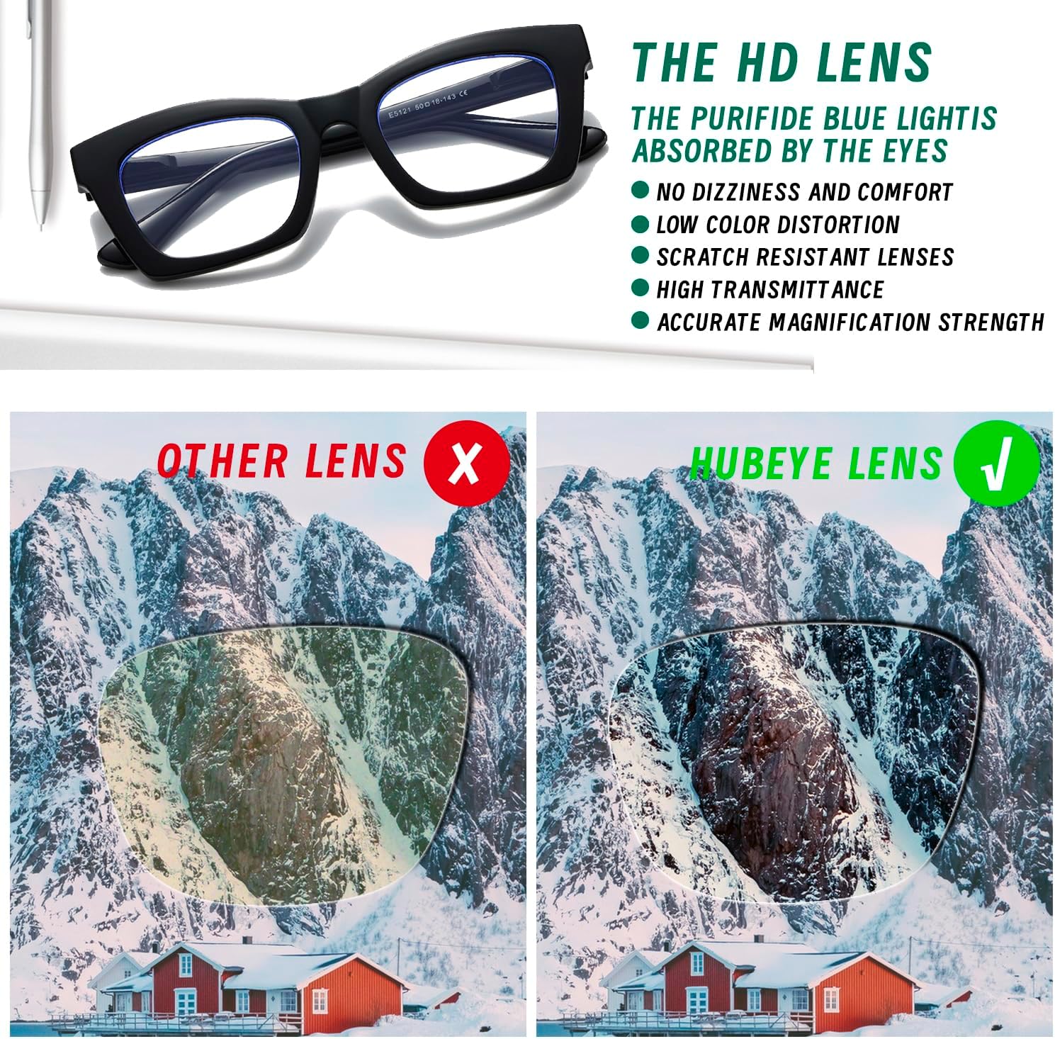 Hubeye Progressive Reading Glasses For Women Oprah Style Blue Light Blocking Computer Multifocus Square Reader - Image 6