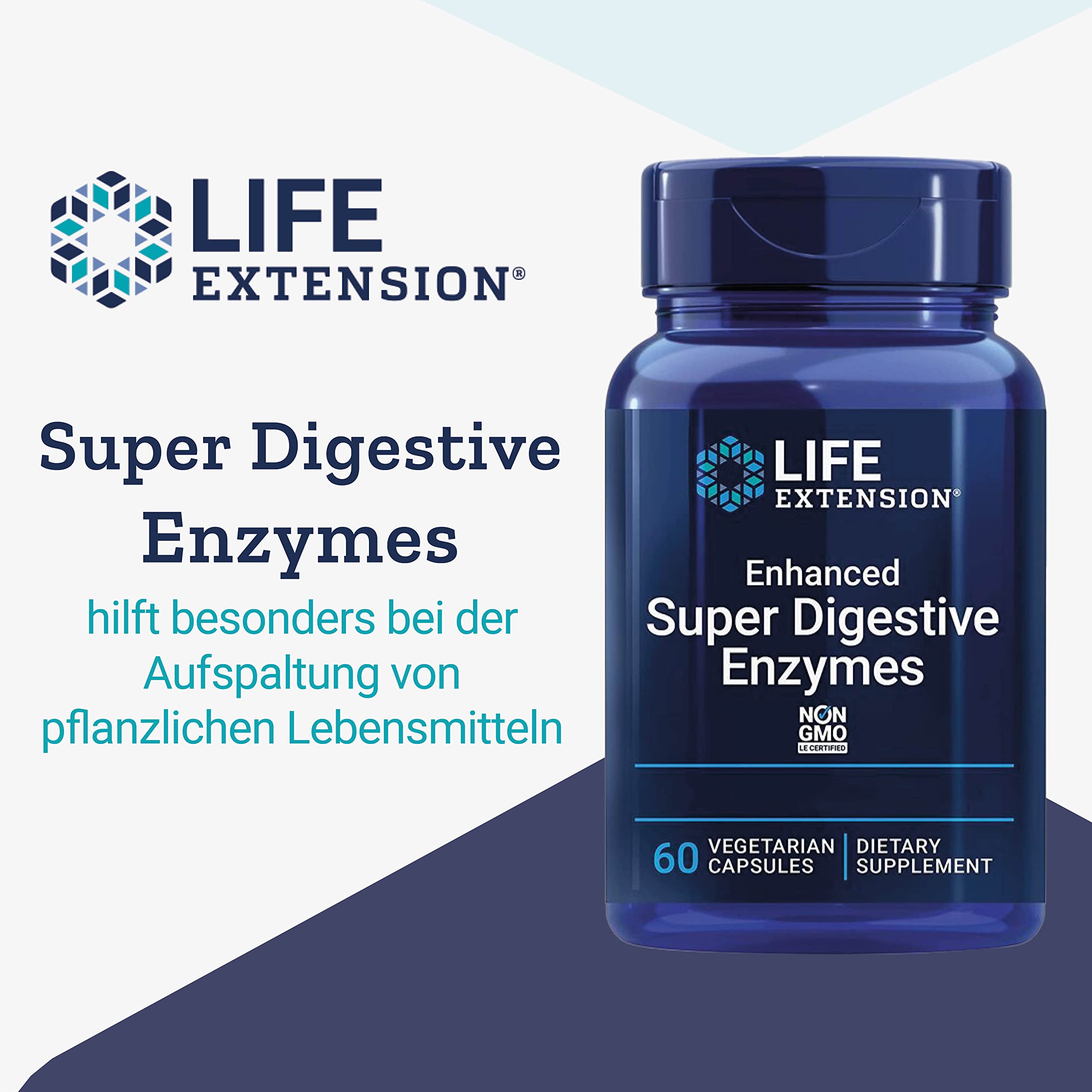 Life Extension, Enhanced Super Digestive Enzymes (Verdauungsenzyme), hochdosiert, 60 vegetarische Kapseln, Laborgeprüft, Ohne Gentechnik