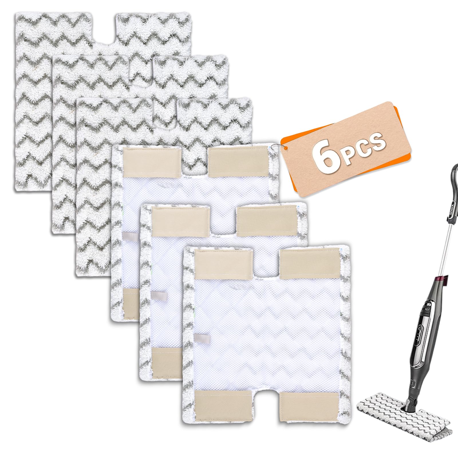 BEWOS 6 PCS Steam Mop Pads - Reusable Replacement Steam Mop Pads for Shark S6001W, S6003D, S3973, S3973D, S3973WM Steam Cleaner, Microfibre Cloths, Machine Washable for All Hard Floors