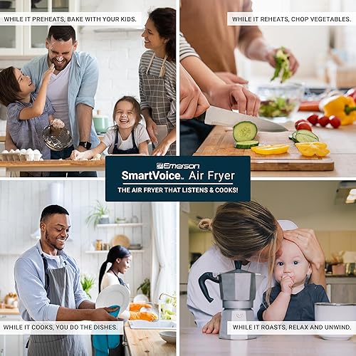 Miniatura 6 de Emerson Freidora de aire SmartVoice 5.3QT 6 en 1, más de 1000 comandos de control de voz, más de 100 alimentos reconocidos, sin aplicación, sin