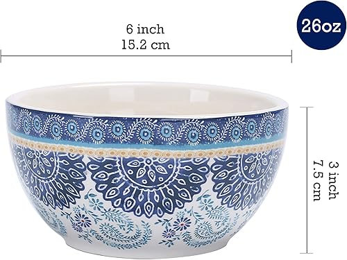 Miniatura 2 de Bico Blue Talavera - Juego de 4 cuencos de cerámica para cereales, 26 onzas, para pasta, ensalada, cereales, sopa, microondas y lavavajillas
