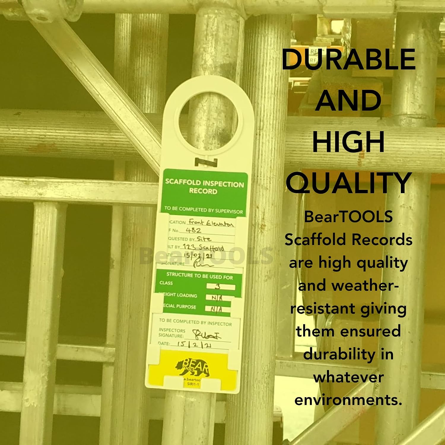 BearTOOLS Scaffold Inspection Record Kit Clear Easy Access Quality Waterproof (10 Inserts (Only)), Green - Image 5