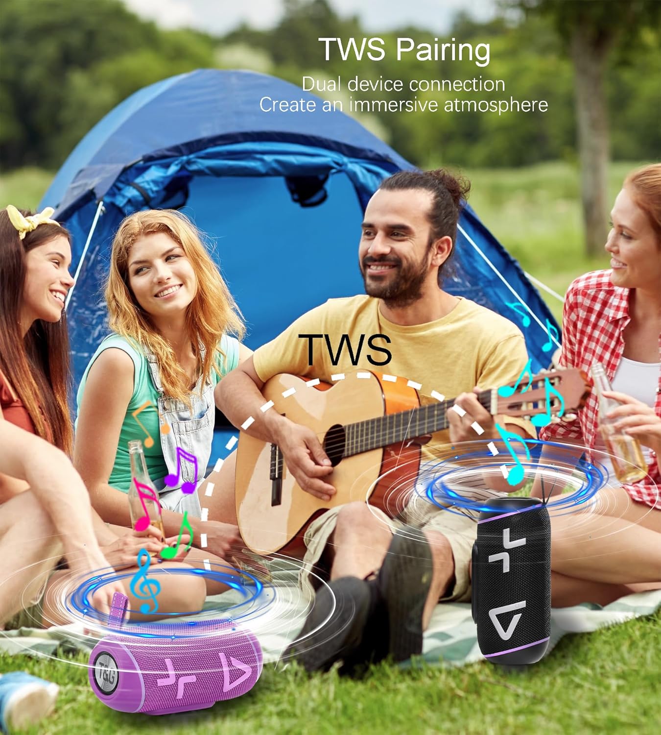 Portable Bluetooth Speaker with Stereo Sound, Wireless Speakers with RGB lights, 24H Playtime, IPX6 Waterproof, TWS Pairing, BT5.3/TF-Card, for Home, Party, Outdoor, Computer Peripherals (Black)