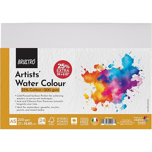 BRUSTRO Watercolour Paper 200 GSM A5 24 + 6 Sheets