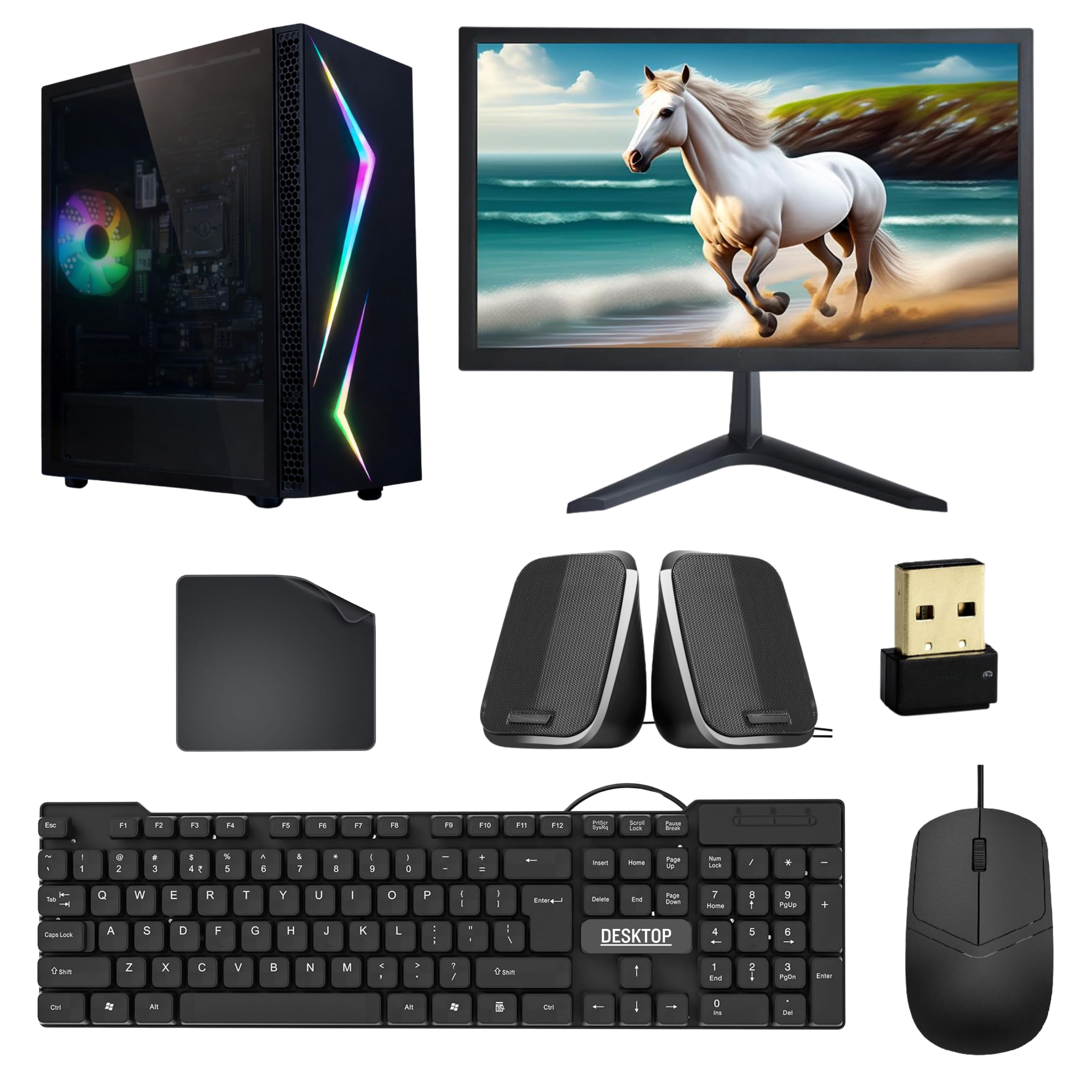Desktop Computer PC | Core i7 4th Gen 4770TE | 8GB RAM | 256GB SSD | 22 Inch Monitor | WiFi + Bluetooth | Windows 11 Home Licensed + MS Office | RGB Cabinet | Speakers | Keyboard Mouse Combo