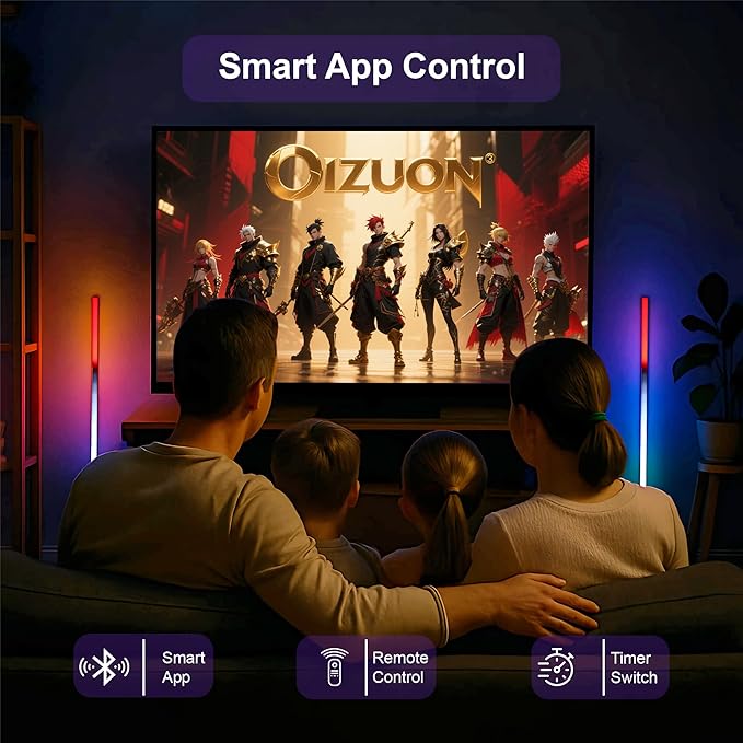 Oizuon 2 Pack Corner Floor Lamp - 57'' Tall RGB Lamp with Music Sync, 16 Million Colors, 88 LED Dual RGB White, Voice & App Control Mood Light with Timer & Remote for Gaming, Bedroom & Living Room photo 6