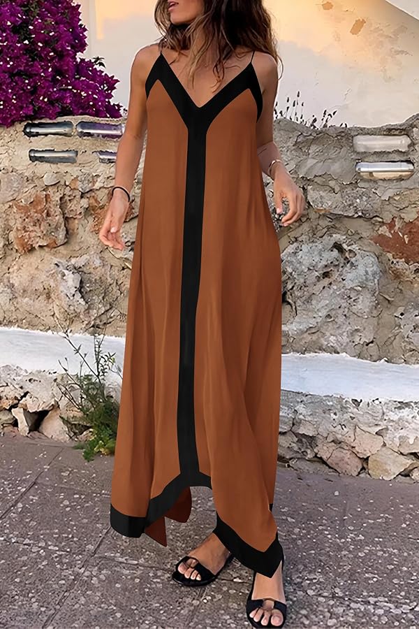 PRETTYGARDEN Womens Maxi Dress 2026 Summer Sundress V Neck Spaghetti Strap Flowy Elegant Party Dresses Beach Vacation Clothes (Brown,Small) by PRETTYGARDEN - Used condition - Image 4