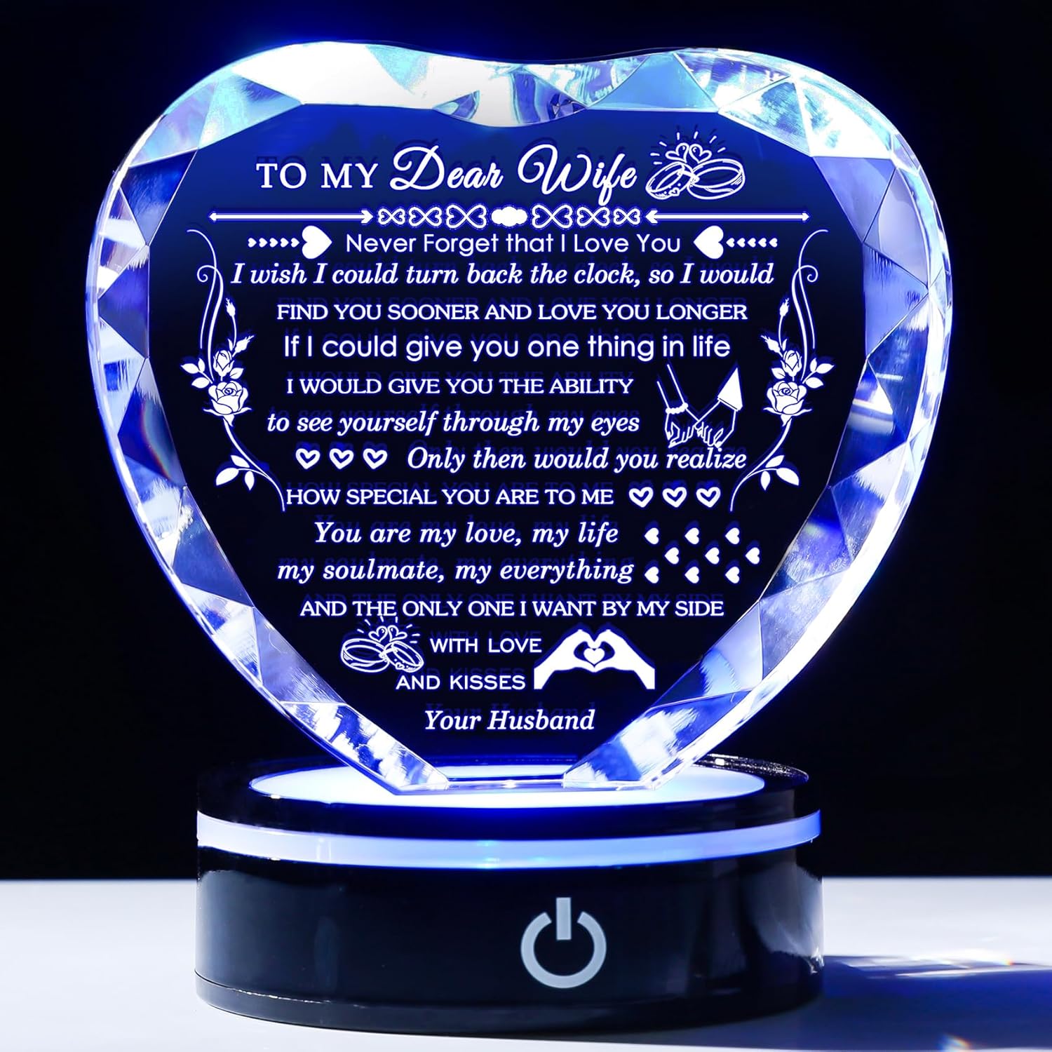 Arikyrist Gifts for Wife with Colorful LED Base Romantic Wife Anniversary Birthday Gift Ideas Crystal Heart to My Wife Gifts from Husband on Valentine's Day Christmas Mother's Day