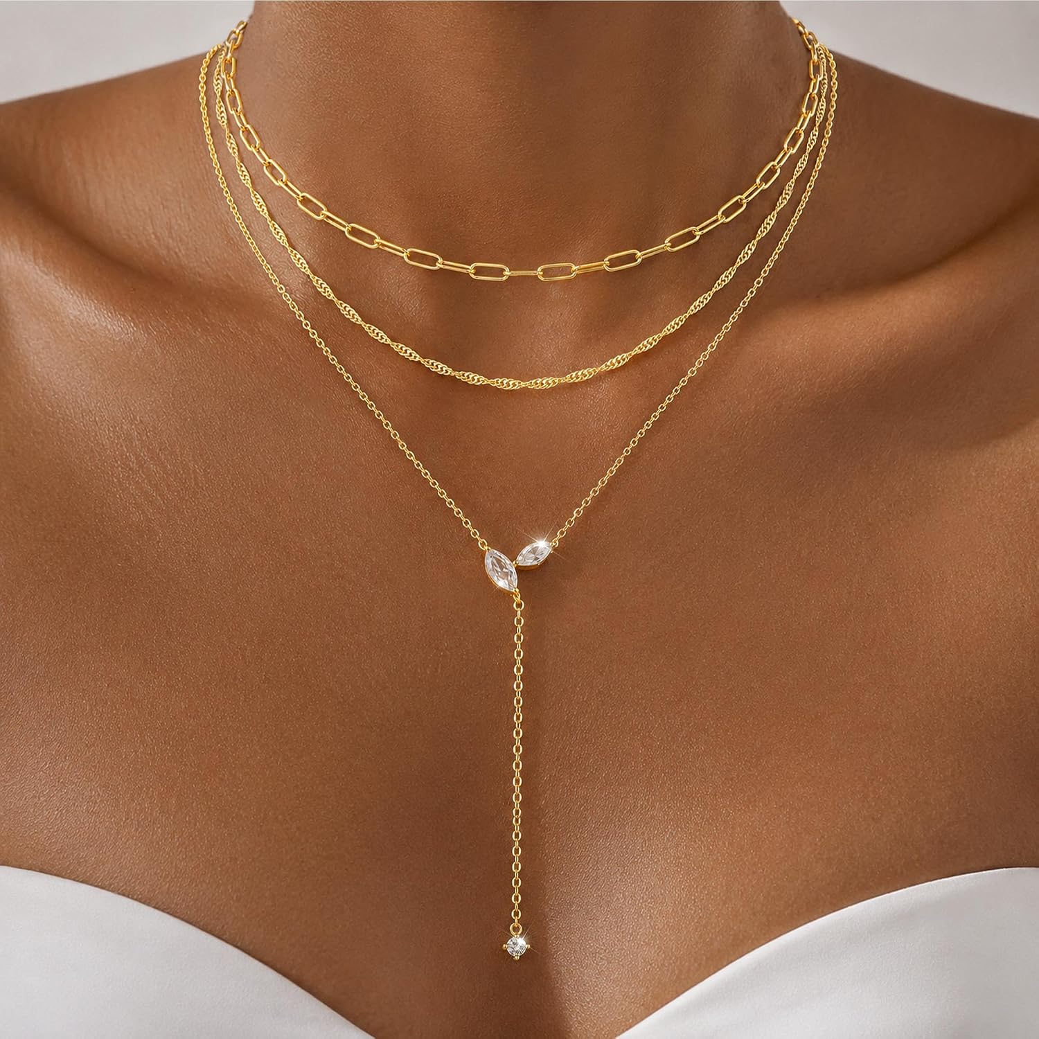 Layered Gold Necklaces for Women, 14K Gold Plated/Silver Pendant Necklace