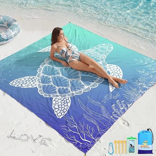 BYDOLL Beach Blanket Waterproof Sandproof 78''81'' Suits 1-4 Adults Compact Lightweight Oversized Sand-Free Large Picnic Mat for Beach Travel Camping Hiking