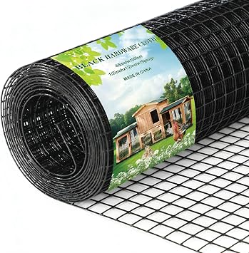 Black Hardware Cloth 1/2inch 48in x 100ft 19 Gauge, PVC Coated Galvanized Steel Chicken Wire Fence Roll Garden Plant Welded Metal Wire Fencing Roll, Rabbit Cages Snake Fence, Black