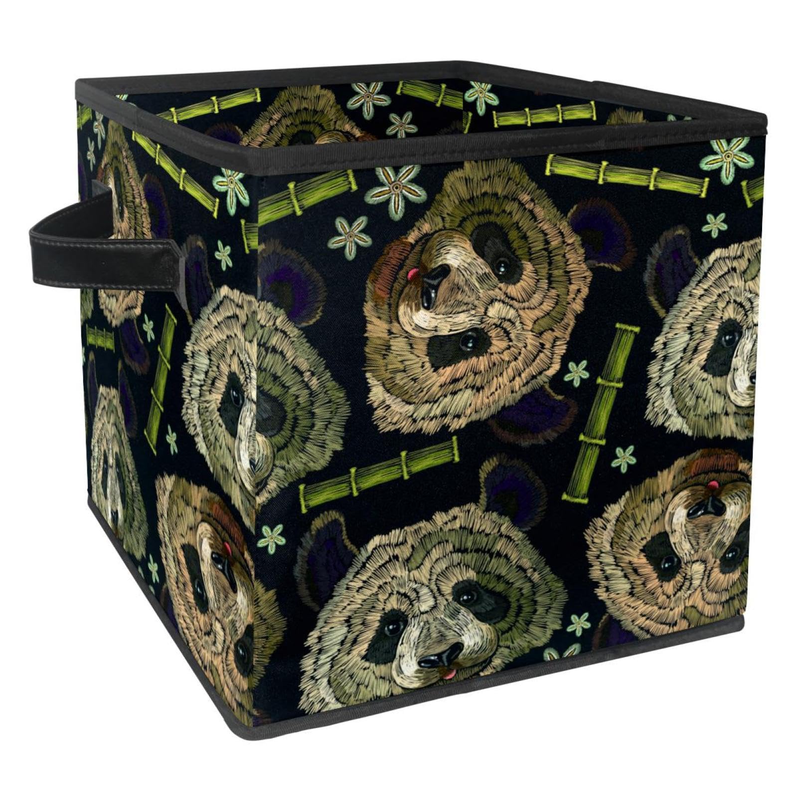Boîte de rangement pliable cube en tissu panda brodé pour placard de chambre